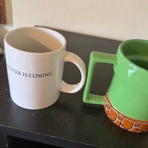 Stylish White and Green Mug Duo